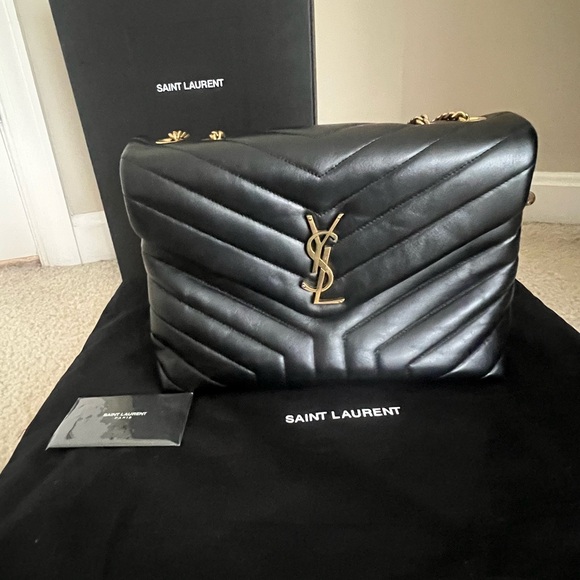 Saint Laurent Handbags - Saint Laurent Black and Gold Quilted Shoulder Bag